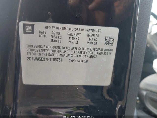 Продажа на аукционе авто 2015 Chevrolet Impala Limited Ls, vin: 2G1WA5E37F1106751, номер лота: 46110170