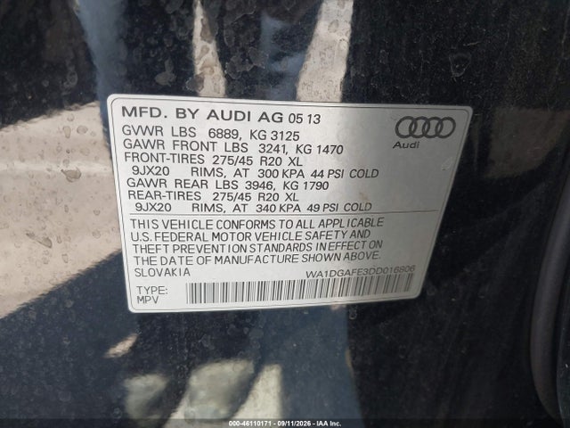 Aukcja sprzedaży 2013 Audi Q7 Prestige, vin: WA1DGAFE3DD016806, numer aukcji: 46110171