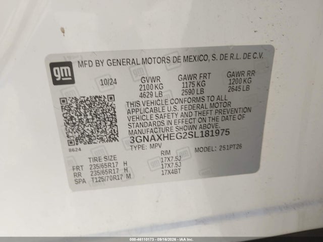 2025 Chevrolet Equinox Fwd Lt მანქანა იყიდება აუქციონზე, vin: 3GNAXHEG2SL181975, აუქციონის ნომერი: 46110173