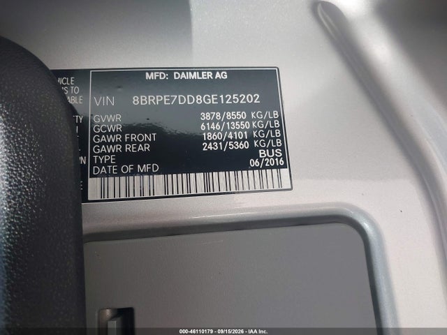 46110179 :رقم المزاد ، 8BRPE7DD8GE125202 vin ، 2016 Mercedes-benz Sprinter 2500 Normal Roof مزاد بيع