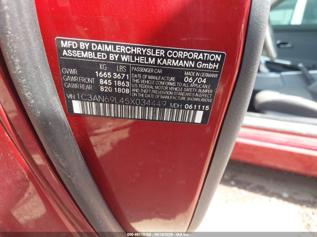 2005 Chrysler Crossfire Limited მანქანა იყიდება აუქციონზე, vin: 1C3AN69L45X034449, აუქციონის ნომერი: 46110186