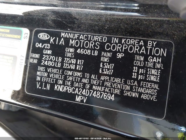 Продаж на аукціоні авто 2013 Kia Sportage Lx, vin: KNDPBCA24D7487694, номер лоту: 46110192