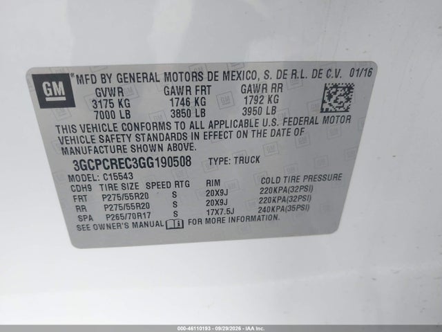 Продажа на аукционе авто 2016 Chevrolet Silverado 1500 Lt, vin: 3GCPCREC3GG190508, номер лота: 46110193