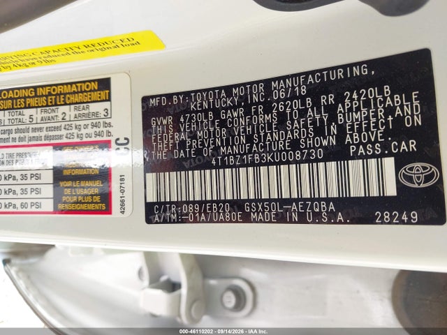 4T1BZ1FB3KU008730 Toyota AVALON XSE