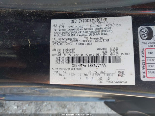 Продаж на аукціоні авто 2008 Lincoln Mkz, vin: 3LNHM26TX8R622455, номер лоту: 46110249