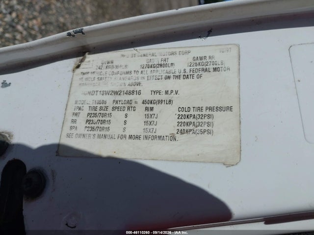 Aukcja sprzedaży 1998 Chevrolet T10 Ls Fleetside, vin: 1GCCT19W1W8220937, numer aukcji: 46110260