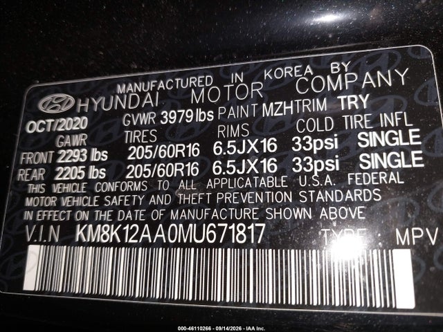 Продаж на аукціоні авто 2021 Hyundai Kona Se, vin: KM8K12AA0MU671817, номер лоту: 46110266