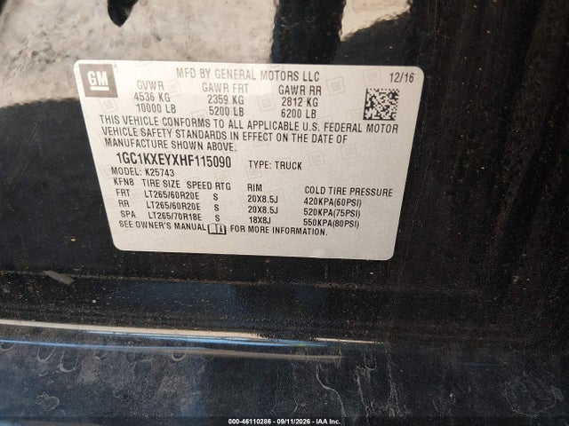 Продажа на аукционе авто 2017 Chevrolet Silverado 2500hd High Country, vin: 1GC1KXEYXHF115090, номер лота: 46110286