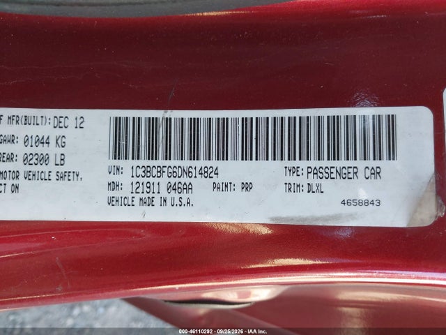 46110292 :رقم المزاد ، 1C3BCBFG6DN614824 vin ، 2013 Chrysler 200 Limited مزاد بيع
