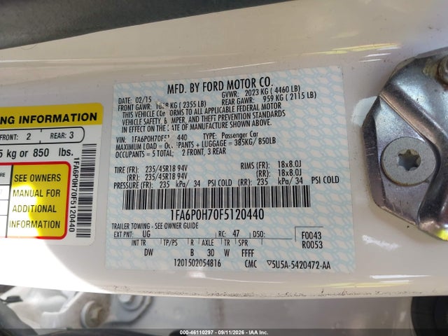 Продаж на аукціоні авто 2015 Ford Fusion Se, vin: 1FA6P0H70F5120440, номер лоту: 46110297