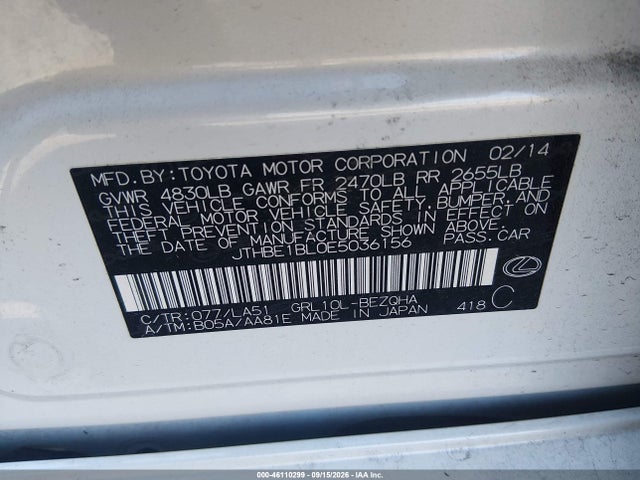 Продаж на аукціоні авто 2014 Lexus Gs 350, vin: JTHBE1BL0E5036156, номер лоту: 46110299