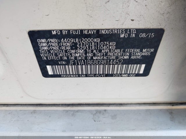 Subaru WRX 2016 JF1VA1B68G9814452 Image 9