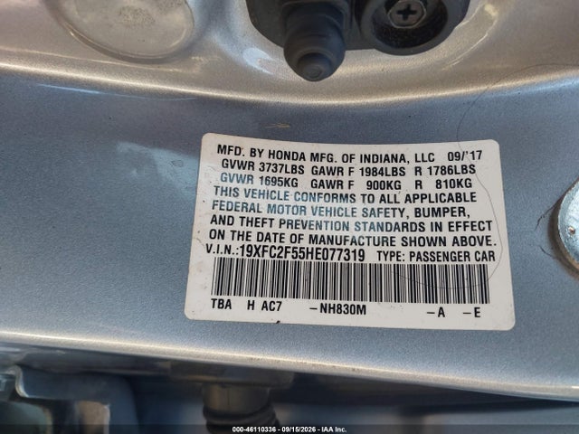 Aukcja sprzedaży 2017 Honda Civic Lx, vin: 19XFC2F55HE077319, numer aukcji: 46110336
