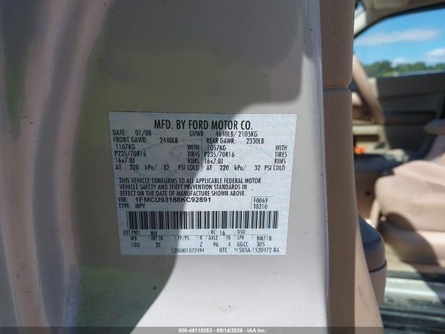 46110353 :رقم المزاد ، 1FMCU93188KC92891 vin ، 2008 Ford Escape Xlt مزاد بيع