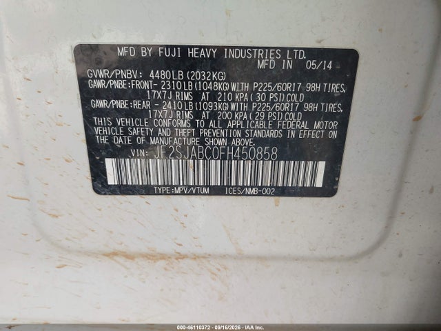 Subaru Forester 2.5i 2015 JF2SJABC0FH450858 Image 9