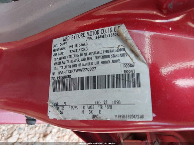 Продаж на аукціоні авто 1998 Ford Escort Se, vin: 1FAFP13P7WW270827, номер лоту: 46110384