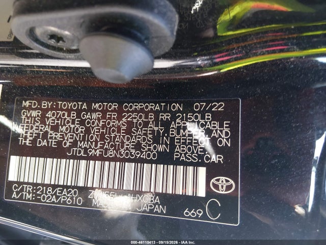 Продаж на аукціоні авто 2022 Toyota Prius Xle Awd-e, vin: JTDL9MFU8N3039400, номер лоту: 46110413
