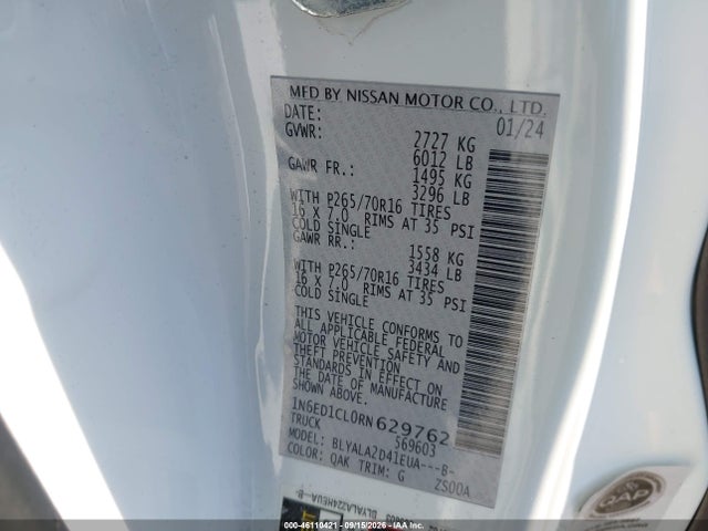 2024 Nissan Frontier King Cab S 4x2 მანქანა იყიდება აუქციონზე, vin: 1N6ED1CL0RN629762, აუქციონის ნომერი: 46110421