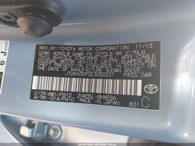 Aukcja sprzedaży 2014 Toyota Prius Plug-in, vin: JTDKN3DP2E3050231, numer aukcji: 46110424