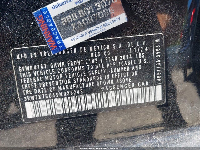 Aukcja sprzedaży 2025 Volkswagen Jetta 1.5t Se, vin: 3VW7X7BU4SM038248, numer aukcji: 46110433