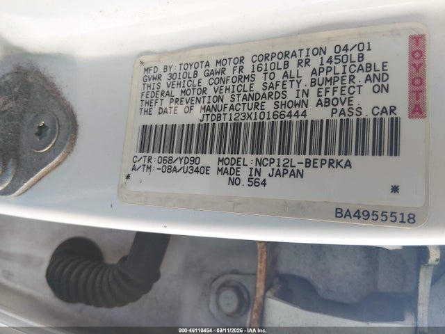 Aukcja sprzedaży 2001 Toyota Echo, vin: JTDBT123X10166444, numer aukcji: 46110454