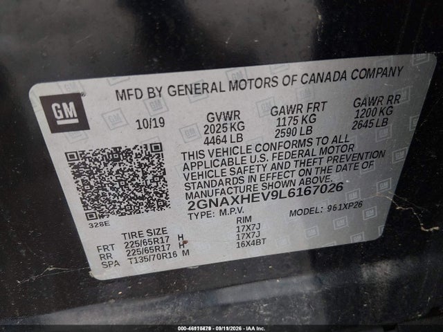 Aukcja sprzedaży 2020 Chevrolet Equinox Fwd Ls, vin: 2GNAXHEV9L6167026, numer aukcji: 46110479