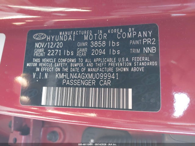 Hyundai ELANTRA SEL 2021 KMHLN4AGXMU099941 Image 9