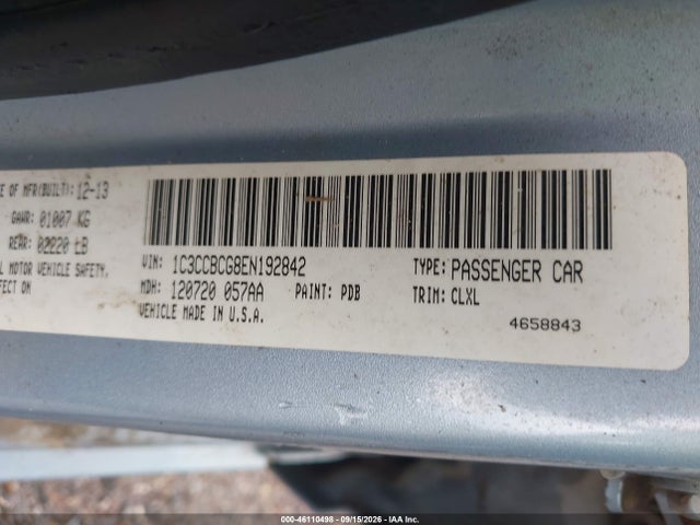 Продаж на аукціоні авто 2014 Chrysler 200 Limited, vin: 1C3CCBCG8EN192842, номер лоту: 46110498
