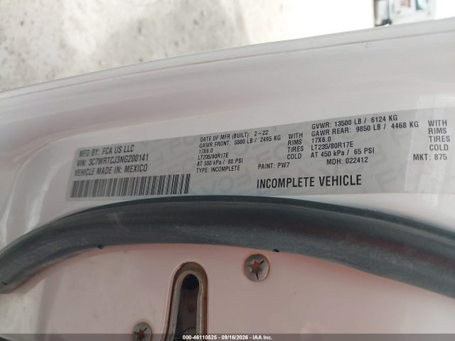 Продаж на аукціоні авто 2022 Ram 3500 Chassis Tradesman/slt/laramie/limited, vin: 3C7WRTCJ3NG200141, номер лоту: 46110525