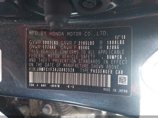 Honda Civic Ex-t 2018 JHMFC1F36JX002528 Image 9