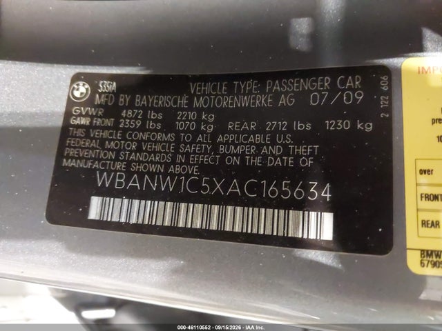 46110552 :رقم المزاد ، WBANW1C5XAC165634 vin ، 2010 Bmw 535i مزاد بيع