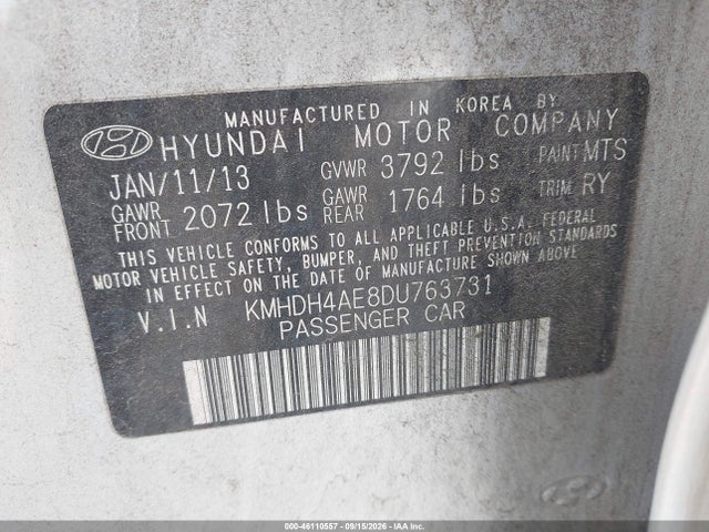 Aukcja sprzedaży 2013 Hyundai Elantra Limited, vin: KMHDH4AE8DU763731, numer aukcji: 46110557