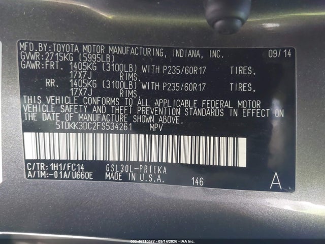 Продаж на аукціоні авто 2015 Toyota Sienna Le 8 Passenger, vin: 5TDKK3DC2FS534261, номер лоту: 46110577