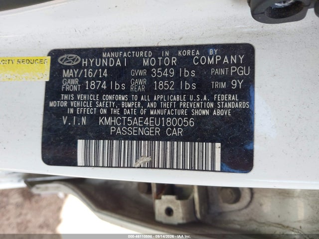 Aukcja sprzedaży 2014 Hyundai Accent Gs, vin: KMHCT5AE4EU180056, numer aukcji: 46110598