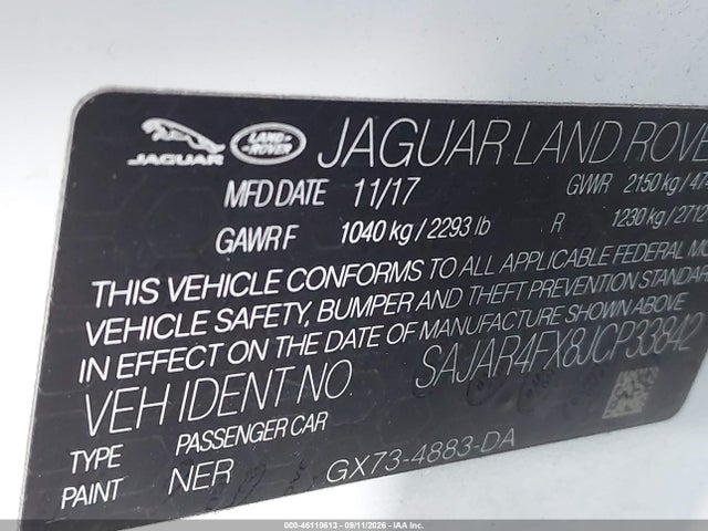 2018 Jaguar Xe 25t მანქანა იყიდება აუქციონზე, vin: SAJAR4FX8JCP33842, აუქციონის ნომერი: 46110613