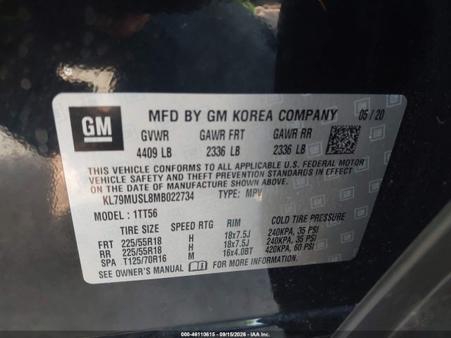 46110615 :رقم المزاد ، KL79MUSL8MB022734 vin ، 2021 Chevrolet Trailblazer Awd Rs مزاد بيع
