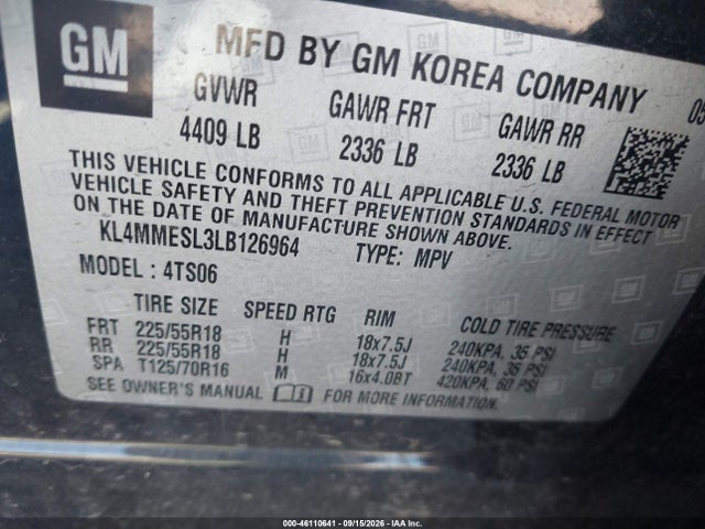 Aukcja sprzedaży 2020 Buick Encore Gx Awd Select, vin: KL4MMESL3LB126964, numer aukcji: 46110641