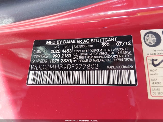 46110671 :رقم المزاد ، WDDGJ4HB9DF977803 vin ، 2013 Mercedes-benz C 250 مزاد بيع