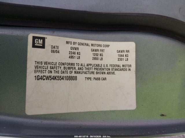 Продаж на аукціоні авто 2005 Buick Park Avenue, vin: 1G4CW54K554108808, номер лоту: 46110719