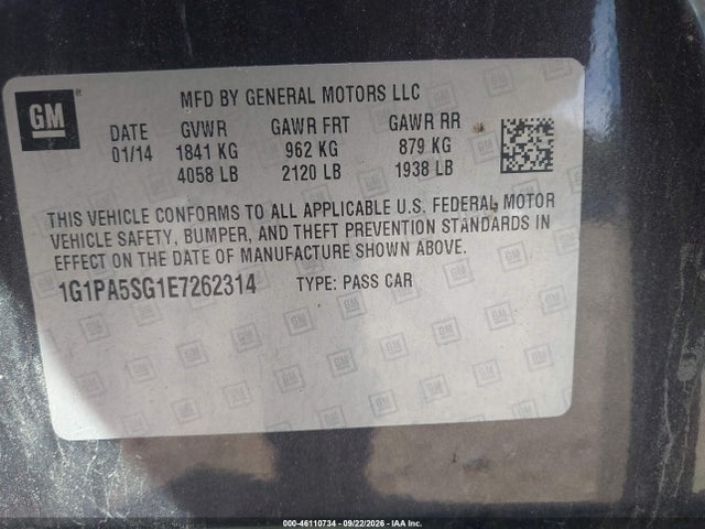 Aukcja sprzedaży 2014 Chevrolet Cruze Ls Auto, vin: 1G1PA5SG1E7262314, numer aukcji: 46110734