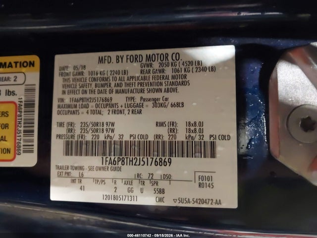1FA6P8TH2J5176869 Ford Mustang Ecoboost