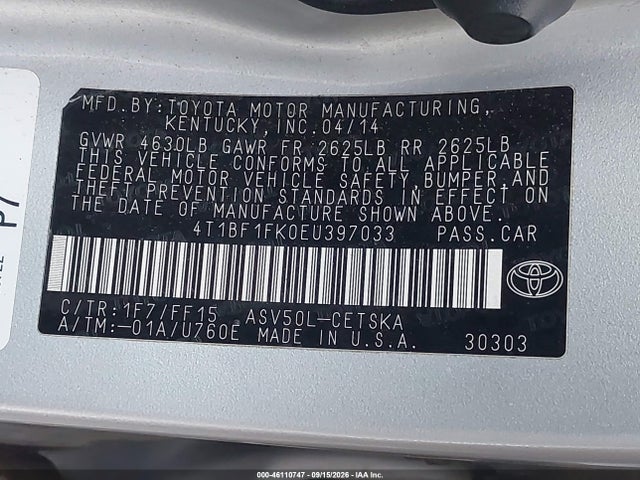 Toyota CAMRY SE 2014 4T1BF1FK0EU397033 Image 9