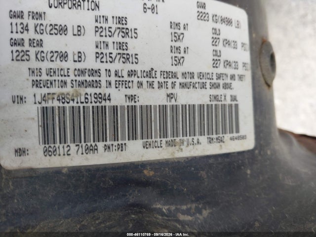 Продаж на аукціоні авто 2001 Jeep Cherokee Sport, vin: 1J4FF48S41L619944, номер лоту: 46110769