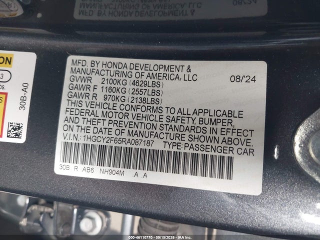 Продаж на аукціоні авто 2024 Honda Accord Hybrid Ex-l, vin: 1HGCY2F65RA087187, номер лоту: 46110770
