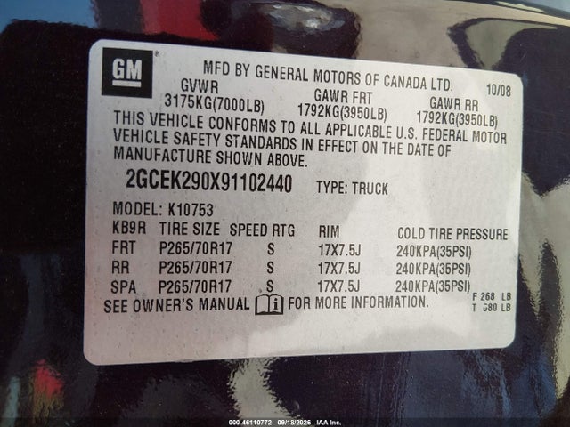 Продаж на аукціоні авто 2009 Chevrolet Silverado 1500 Lt, vin: 2GCEK290X91102440, номер лоту: 46110772