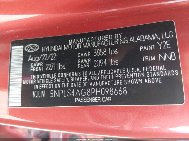 Aukcja sprzedaży 2023 Hyundai Elantra Sel, vin: 5NPLS4AG8PH098668, numer aukcji: 46110790