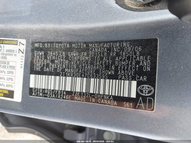 Продаж на аукціоні авто 2007 Toyota Matrix Xr, vin: 2T1KR30E47C633595, номер лоту: 46110818