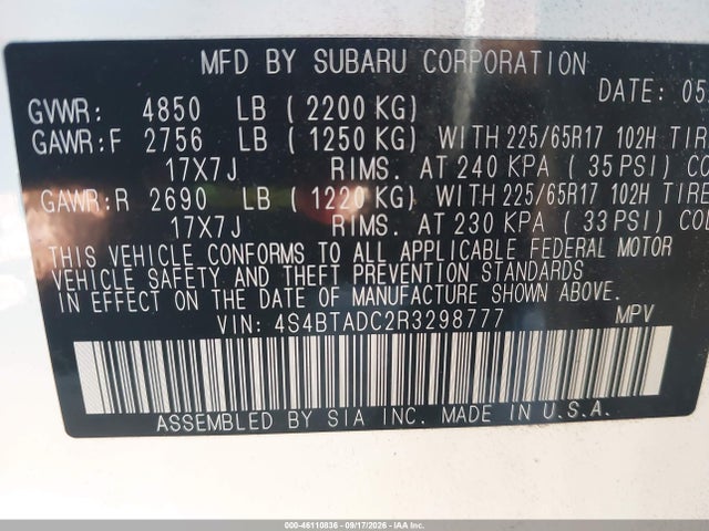 Продаж на аукціоні авто 2024 Subaru Outback Premium, vin: 4S4BTADC2R3298777, номер лоту: 46110836