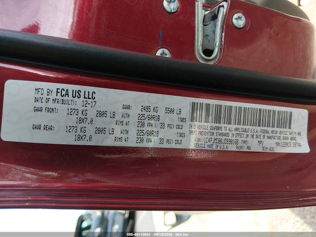 2018 Jeep Cherokee Limited 4x4 მანქანა იყიდება აუქციონზე, vin: 1C4PJMDB6JD598166, აუქციონის ნომერი: 46110852