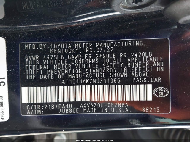 Toyota CAMRY LE 2022 4T1C11AK7NU711366 Image 9